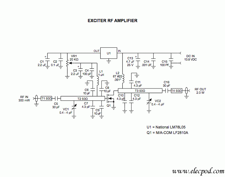 2W RF Amplifier with MOSFET LF2810A circuit diagram circuit