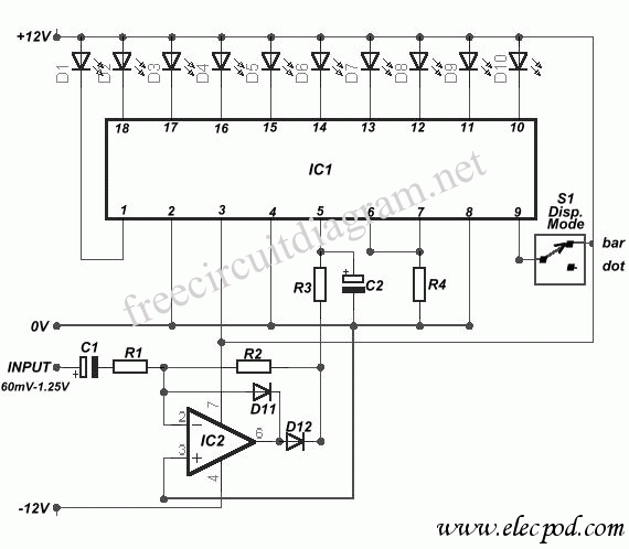 10 led VU Meter using LM3915 circuit