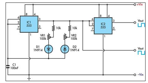 555 Timer Circuit With Variable OnOff Times circuit