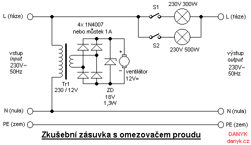 Test wall socket with current limiting circuit