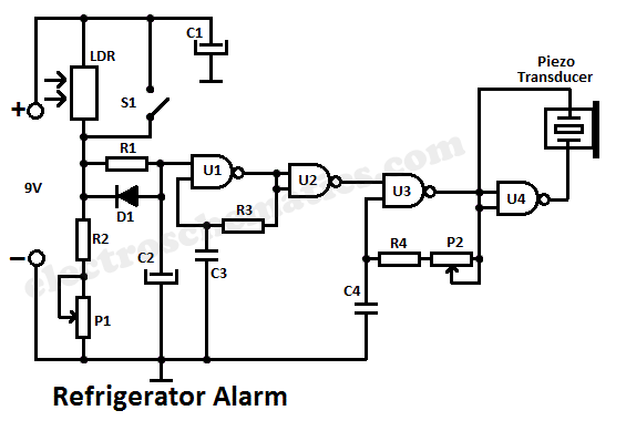  Refrigerator Alarm Circuit – Circuit Schematic