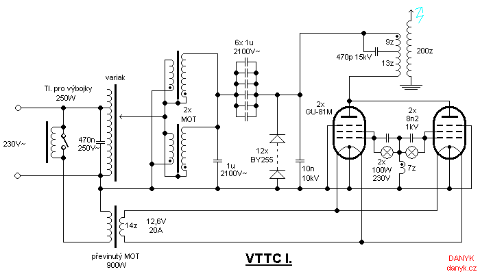 Big vacuum tube tesla coil with GU-81M – Circuit Schematic