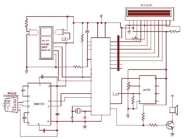Fingerprint based attendance system with 8051 – Circuit Schematic