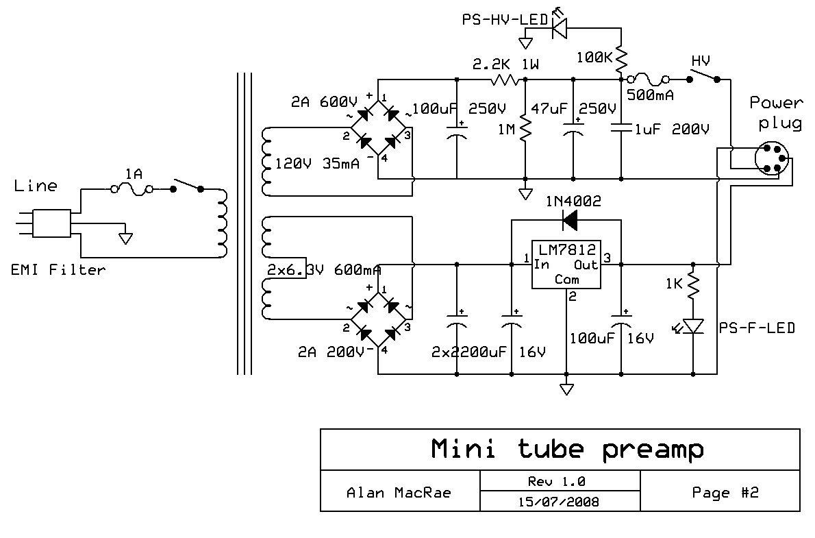12AU7 / 12AX7 Tube Preamplifier Power Supply Schematic – Circuit Schematic