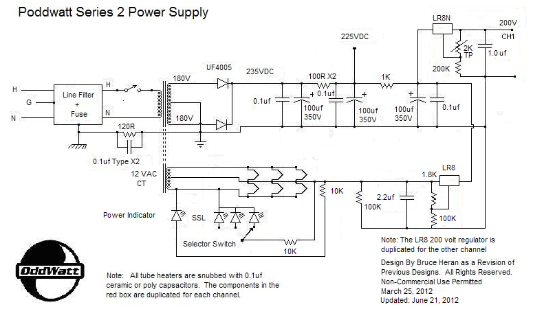 Poddwatt: Class-A Stereo Push-Pull EL84 (6BQ5) Vacuum Tube Amplifier – Circuit Schematic