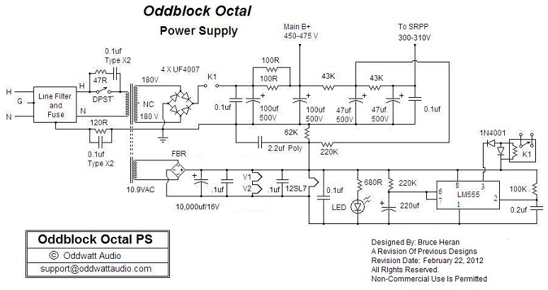 OddWatt Audio 5751 SRPP / KT88 Push-Pull Monoblock Tube Amplifier Kits – Circuit Schematic
