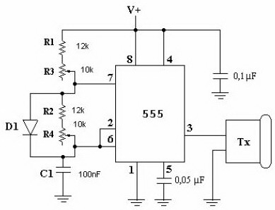 Membuat Pemancar Ultrasonic Dengan IC 555 – Circuit Schematic