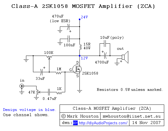 DIY Class-A 2SK1058 MOSFET Amplifier Project – Circuit Schematic