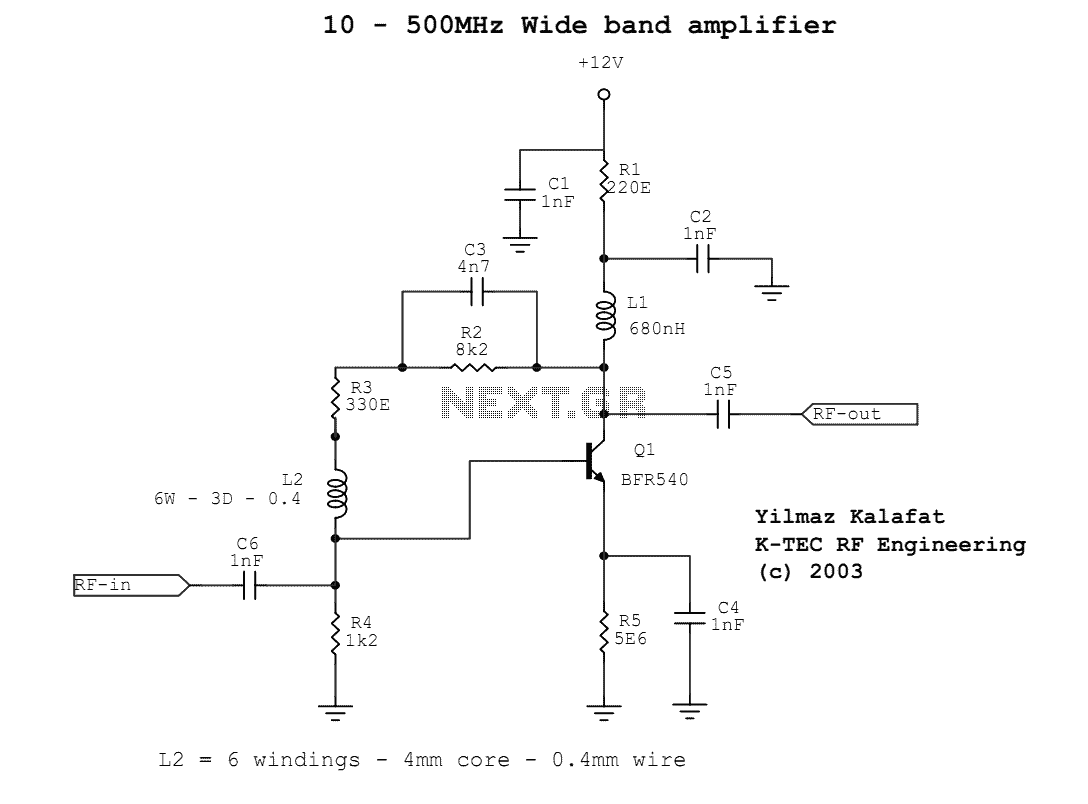 Wide band 10MHz  500MHz RF amplifier circuit