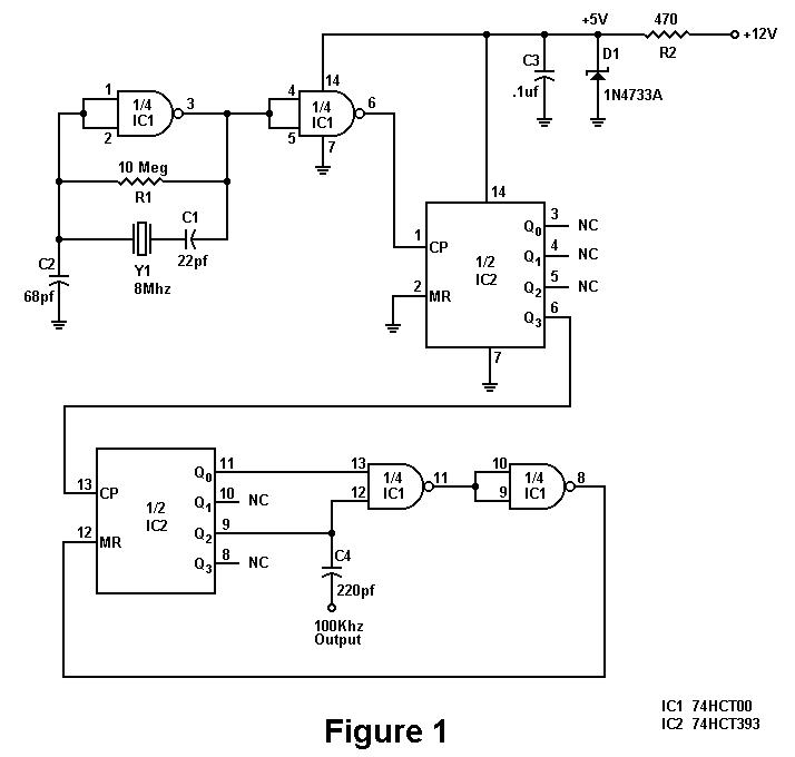 100KHz Crystal Oscillator – Circuit Schematic