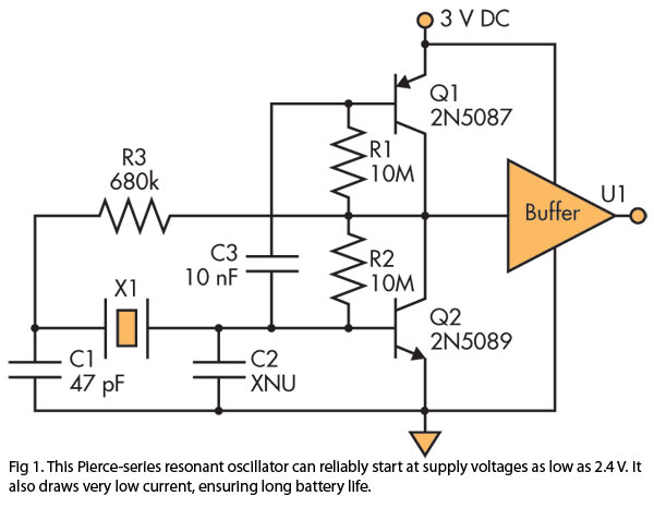 Crystal Oscillator Features Low Current Low Startup Voltage – Circuit Schematic