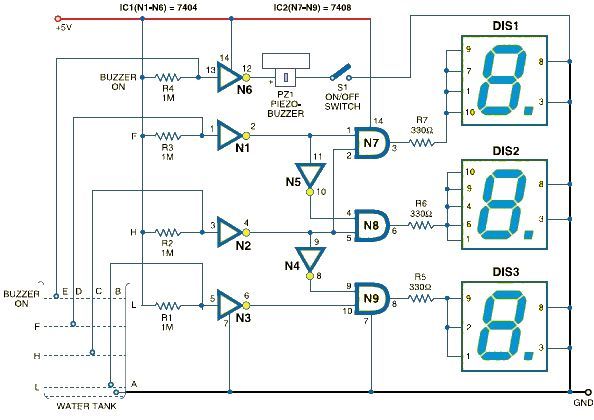water level indicator using 7 segment display circuit