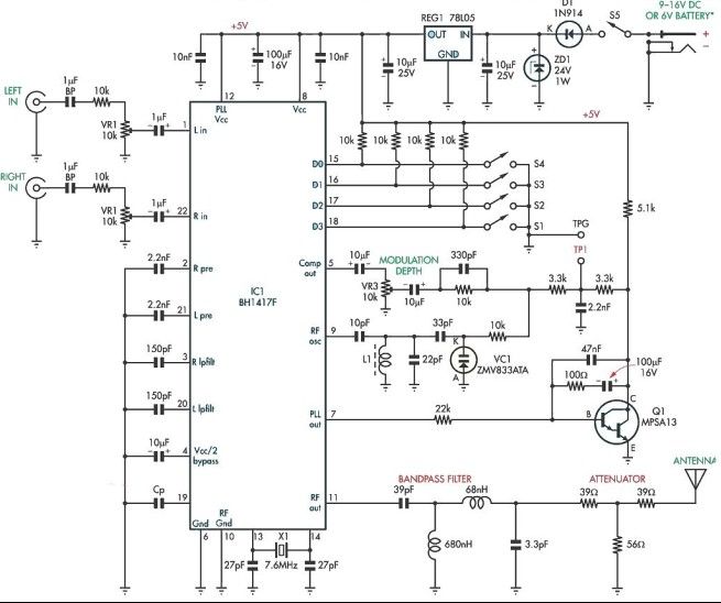 bh1417f fm stereo transmitter electronic project