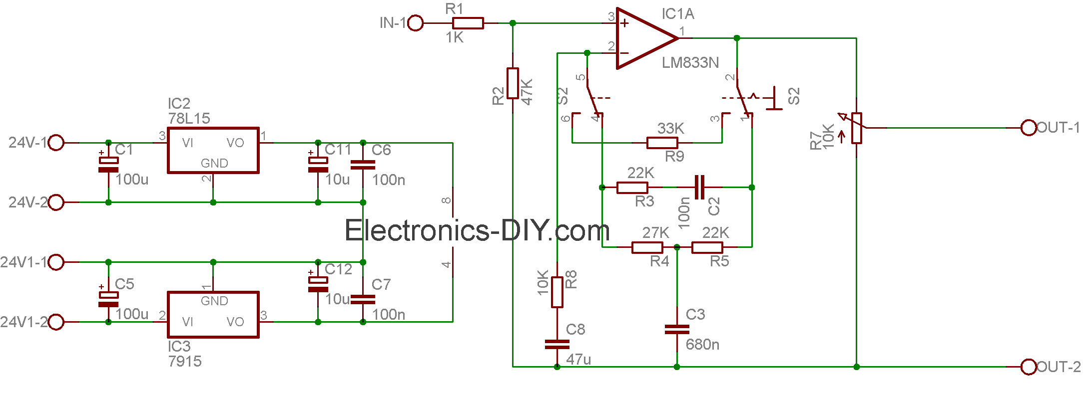 LM4780 2x60W Power Amplifier – Circuit Schematic