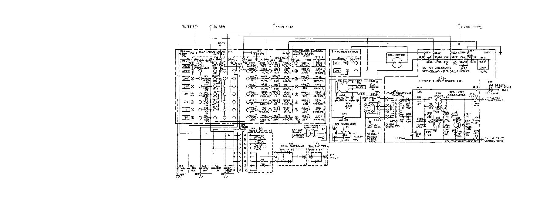 SCHEMATIC DIAGRAM OF POWER SUPPLY BOARD ASSEMBLY RANGE SWITCH AND OWER SWITCH – Circuit Schematic