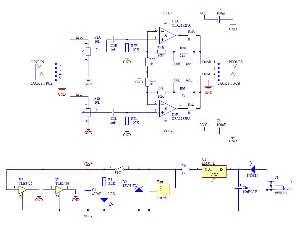 HiFI Headphone Amplifier – Circuit Schematic