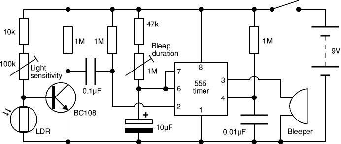 Light-sensitive Alarm Project – Circuit Schematic