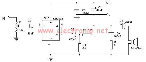 tda2003 10 watts audio amplifier circuit design electronic project – Circuit Schematic