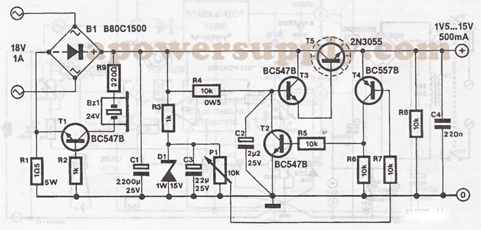 2N3055 Variable Power Supply circuit