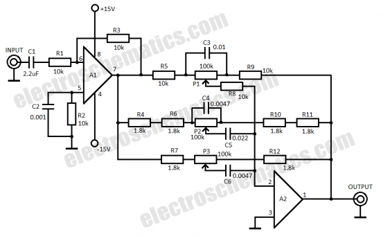 3 band equalizer circuit – Circuit Schematic