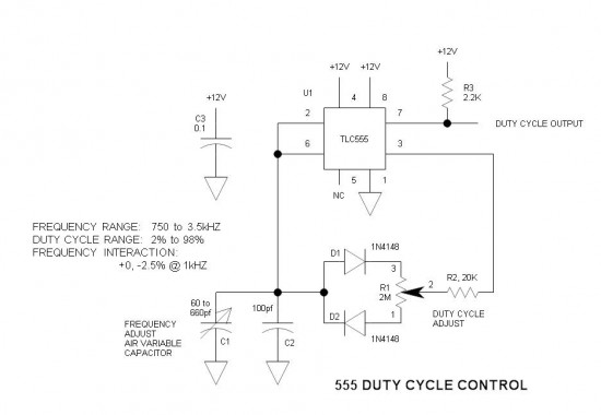 555 Duty Cycle Control – Circuit Schematic