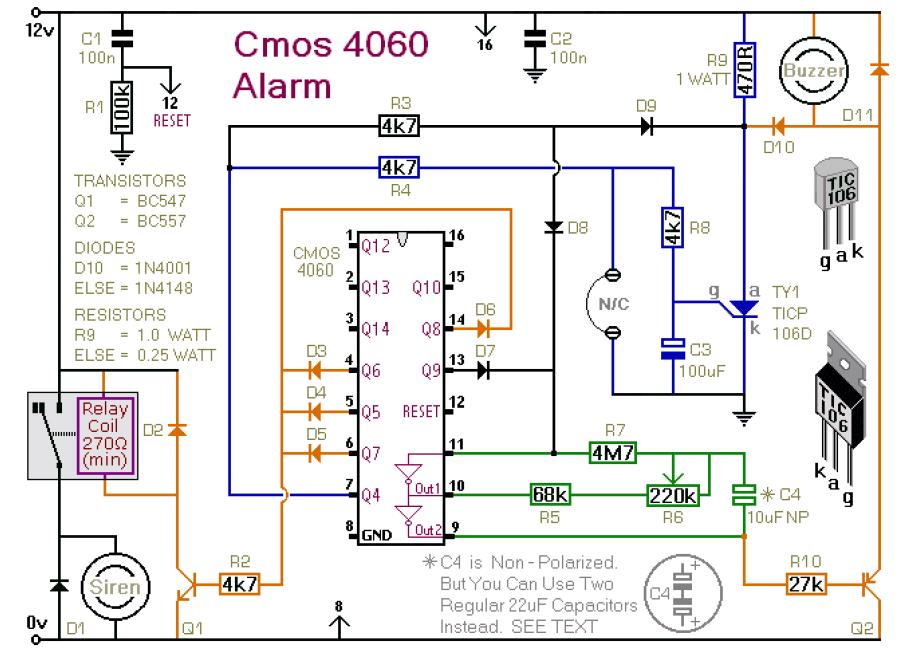 cmos 4060 burglar alarm