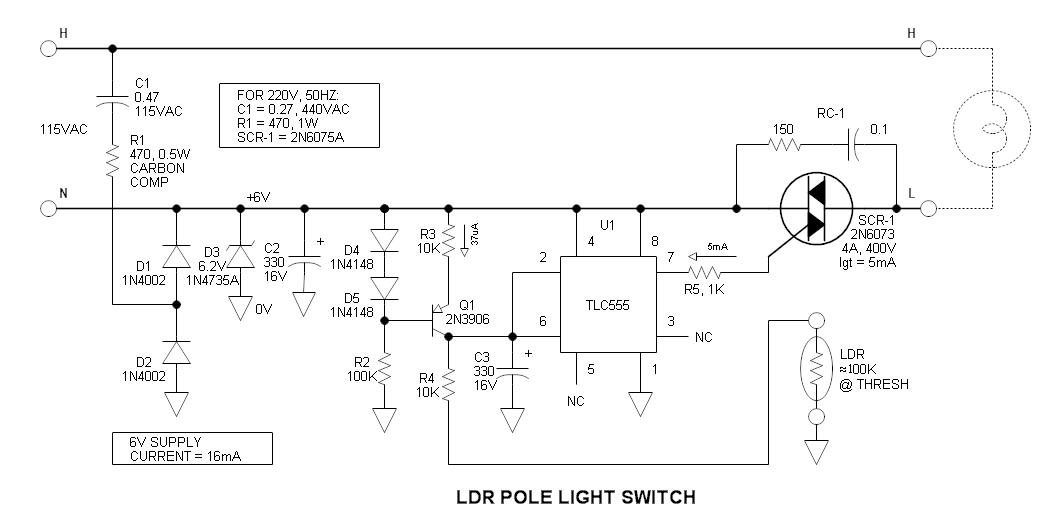 LDR Pole Light Switch circuit