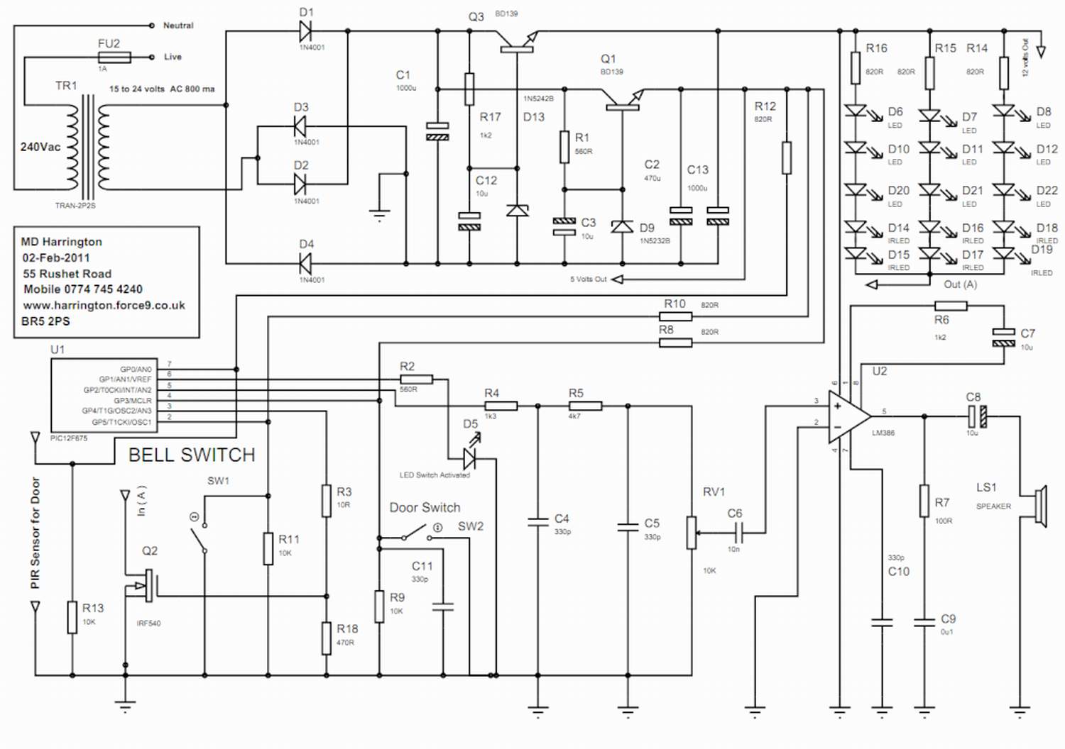 Mark Harrington 3 in 1 Door Bell – Circuit Schematic