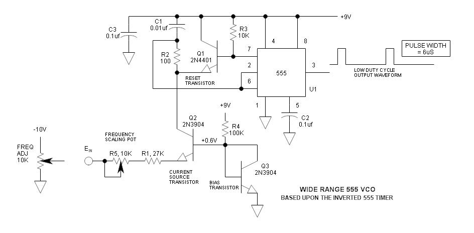 Wide Frequency Range 555 VCO – Circuit Schematic