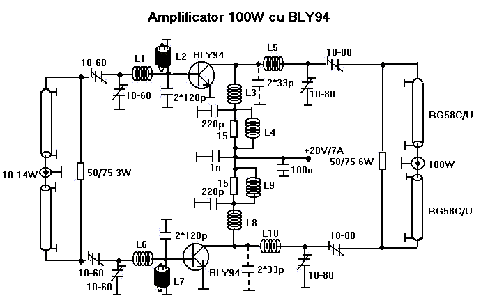 BLY94 100W RF Power Amplifier circuit
