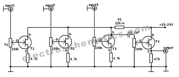 FET Audio Mixer Circuit