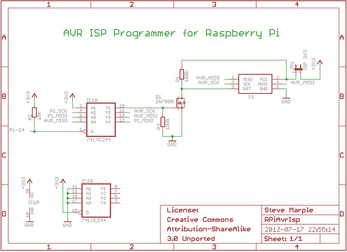 AVRArduino ISP programmer using the Raspberry Pi GPIOs circuit