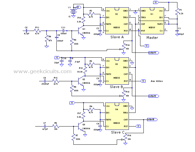 Active crossover network using 555 timer as class d amp – Circuit Schematic