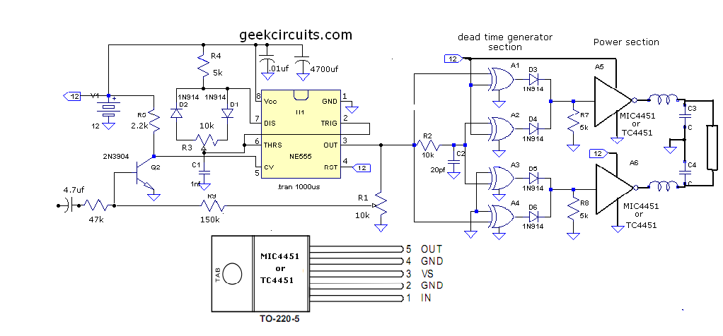 Full bridge class d amp using 555 timer – Circuit Schematic