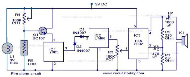 simple fire alarm circuit – Circuit Schematic
