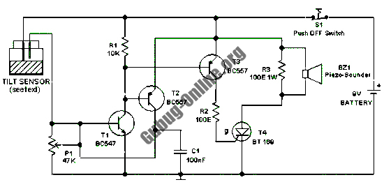 Tilt Sensor Alarm Circuit – Circuit Schematic