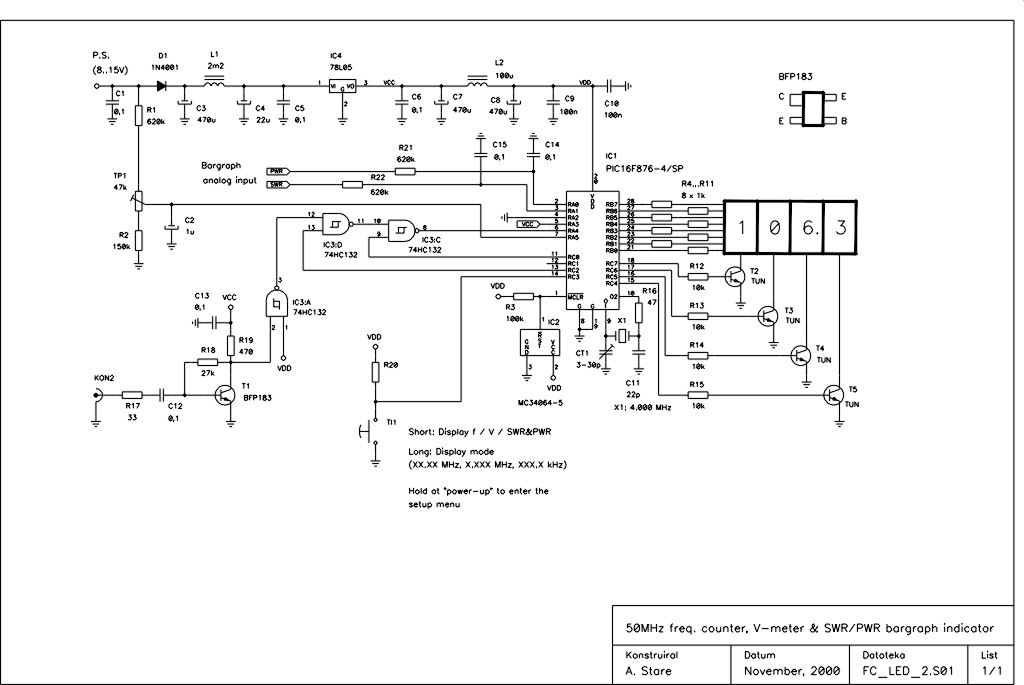 50MHz frequency counter V-meter & SWR/PWR indicator – Circuit Schematic