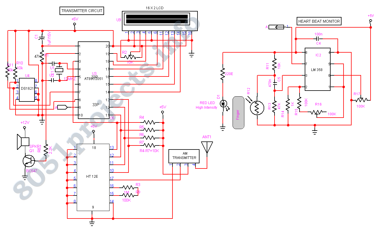 Biomedical Monitoring circuit AT89C2051 circuit