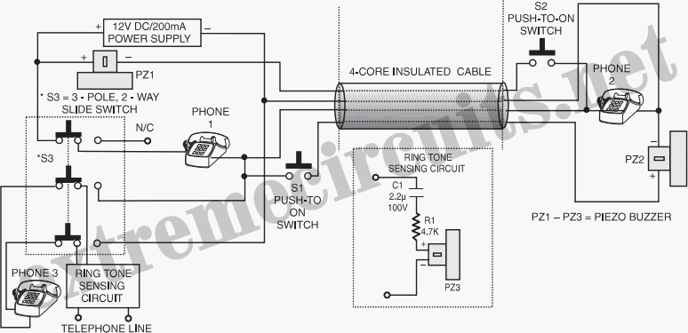 2-Line Intercom-Cum-Telephone Line Changeover Circuit