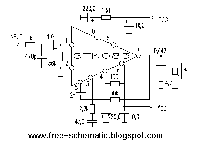 Audio Amplifier Circuit using STK083 – Circuit Schematic