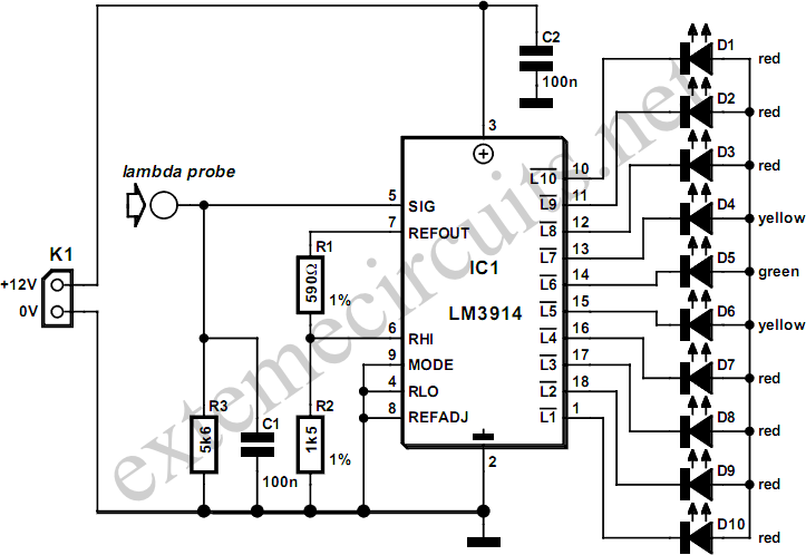 Lambda Probe Readout For Carburettor Tuning – Circuit Schematic