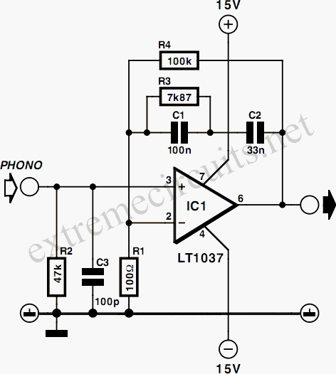 Simple MD Catridge Preamplifier – Circuit Schematic