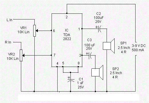 tda2822 stereo amplifier circuit – Circuit Schematic