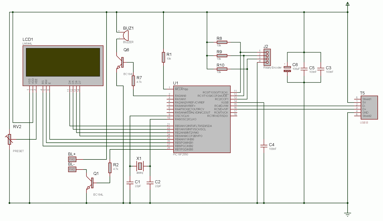 making pc usb lcd controller project circuit