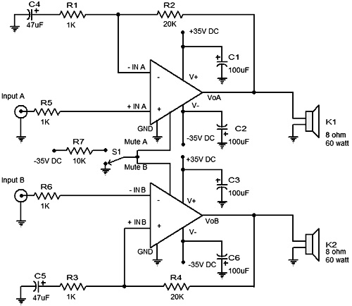 2x60 Watt Stereo Audio Amplifier LM4780 circuit