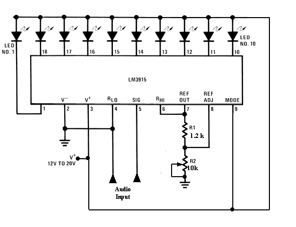 VU meter circuit for LM3915 PCB – Circuit Schematic