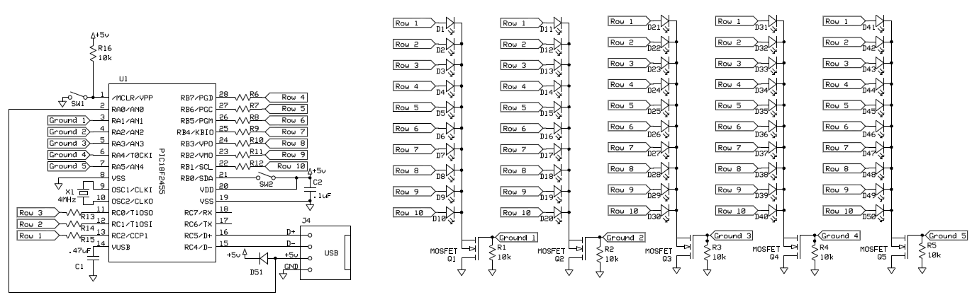 LED control system for 40 LEDs using a single PIC – Circuit Schematic
