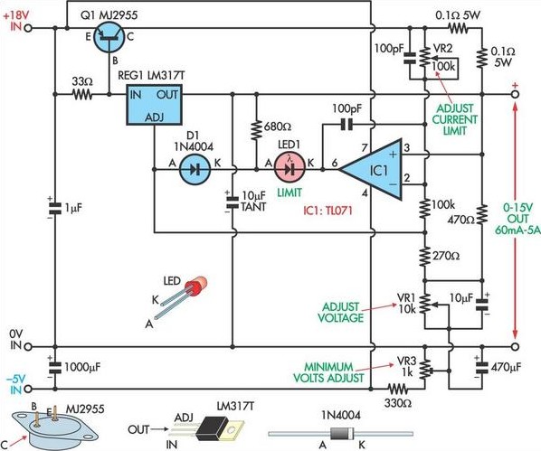  Fully Adjustable Power Supply – Circuit Schematic