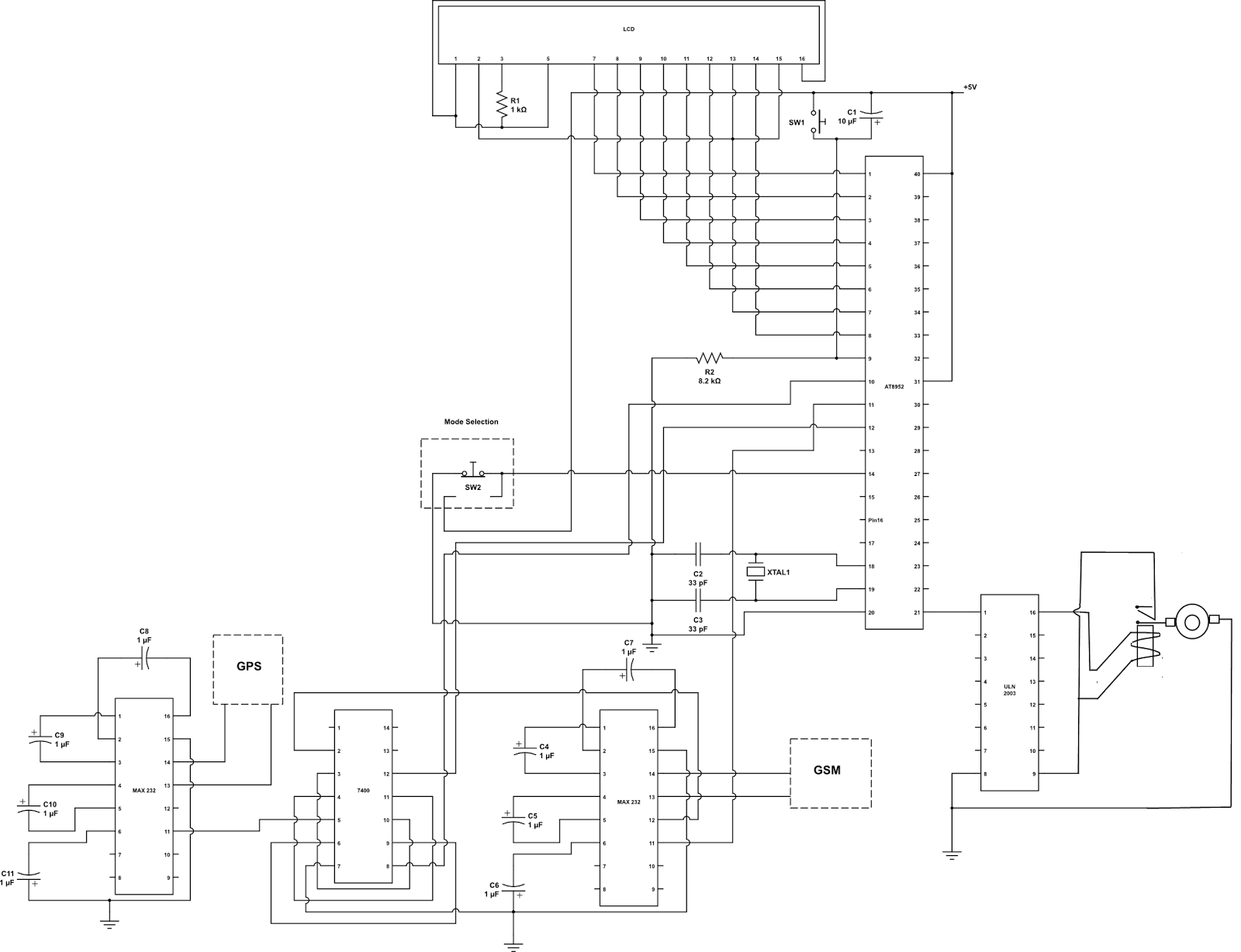 gsm gps based vehicle theft control – Circuit Schematic