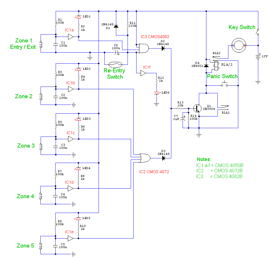 5 zone alarm circuit – Circuit Schematic